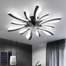 YUNLONG Smart Ceiling Fans with Lights, WiFi Ceiling Fans with Lamps Compatible with Alexa Google Home, Voice/Remote/App Control, Dimmable, DC Motor,