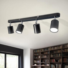 Sweier 4 Way Rotatable Black GU10 Ceiling Spotlight, 4x5W Cool White 6000K Adjustable Ceiling Light (Bulb Provided), Black Spotlights Strip for Living