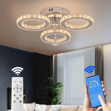 VETRULUS LED Ceiling Light Modern Dimmable with Remote Control Crystal Chandeliers Flush Mount Light Fixture for Living Room Bedroom Kitchen