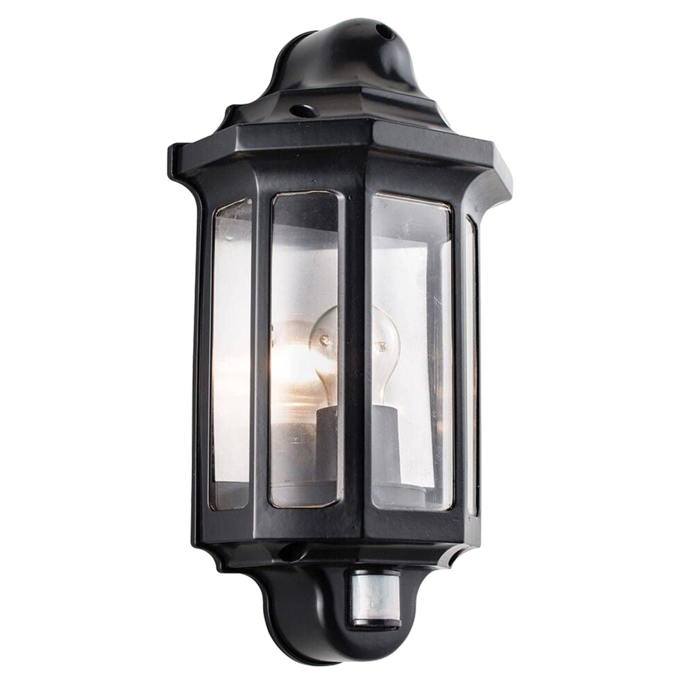 National Lighting Black Outdoor Security Lights - PIR External Wall Light - Motion Sensor Presence Detector Half Lantern Garden Porch Wall Lamp - IP44-image-OPC-PGQ89KB-NEW