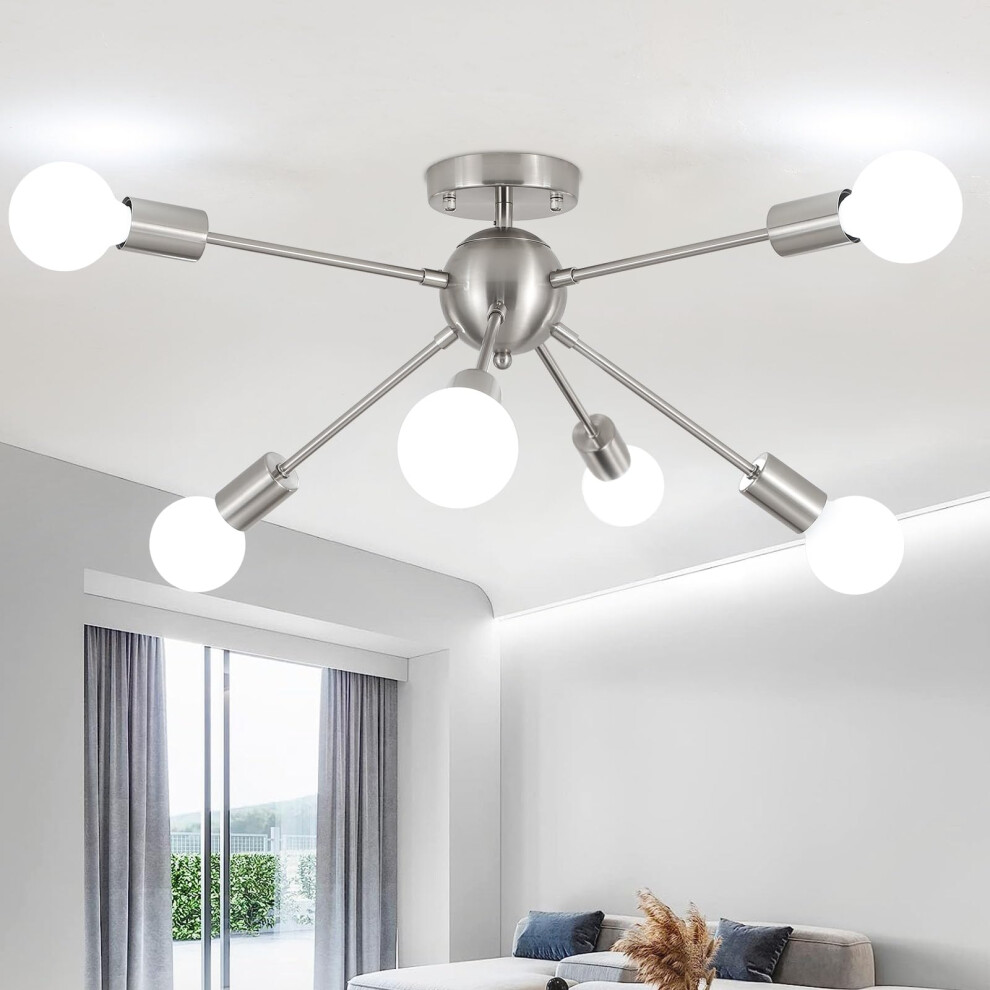 Ashuaqi Light Sputnik Ceiling Chrome Ceiling S, 6 S Chandeliers Ceiling Mid-Century Modern Chandelier, Industrial Semi Flush Ceiling