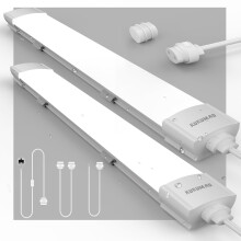 KUKUMAO LED Batten Light 6000K Daylight,2FT Linkable LED Tube Light 18W Workbench Light IP66 Plug in Ceiling Light Strip for Garage,Kitchen,Workshop,