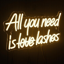 Looklight All You Need is Lashes Neon Sign Lashes Neon Signs for Wall Decor, Light up Signs Warm White Neon Sign USB Letter Neon Light Sign for