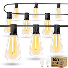 Torkase Garden String Lights, 18M/60FT IP54 Waterproof LED Festoon Lights Outdoor, Indoor Outdoor ST38 String Lights for Garden, Yard, Wedding,