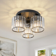 ZYDTRIP Crystal Chandeliers Ceiling Lights, 3-Lights Crystal Ceiling Lighting Living Room, Modern Black Semi Flush Mount Light Fittings for Bedroom,
