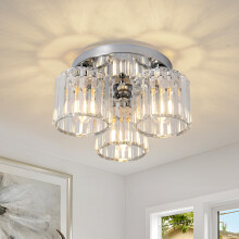 ZYDTRIP Crystal Chandeliers Ceiling Light, 3-Lights Crystal Lights Living Room, Modern Chrome Semi Flush Ceiling Light Fittings for Bedroom, Hallway,