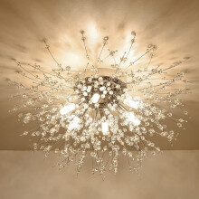 Rayofly Modern Crystal Chandeliers Ceiling Light, Fireworks Chandelider, Gold K9 Crystals Ceiling Lights, Flush Mount Lighting, 6 G9 LED, Golden Lamps