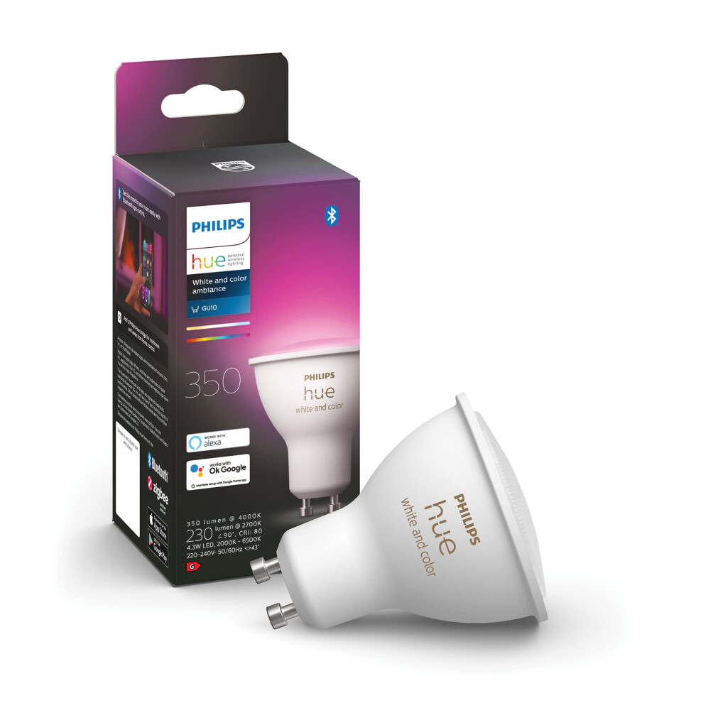 Philips Hue New And Colour Ambiance Smart [Gu10 Spot] With Bluetooth. Works With Alexa, Google Assistant And Apple Homekit. For Home White/Light