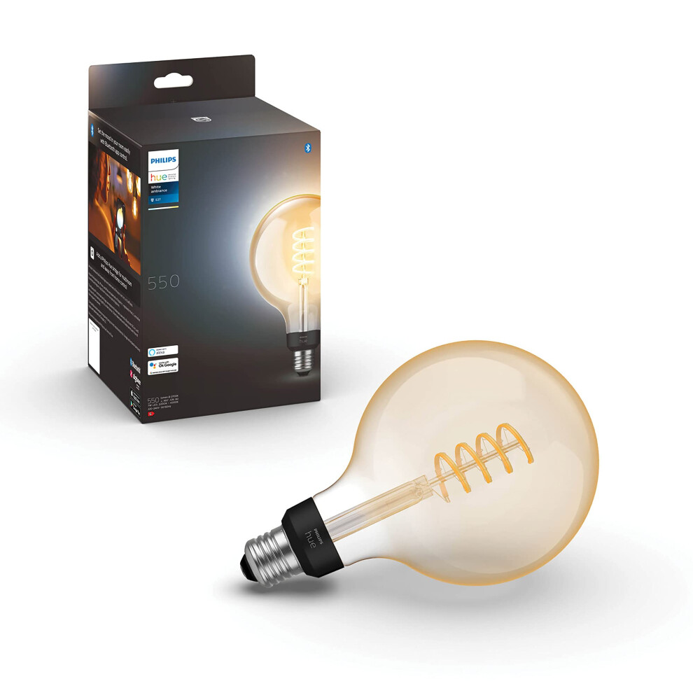 Philips Hue White Ambiance Filament G125 Giant Globe Smart Light Bulb [E27 Edison Screw] with Bluetooth. Works with Alexa, Google Assistant and Apple