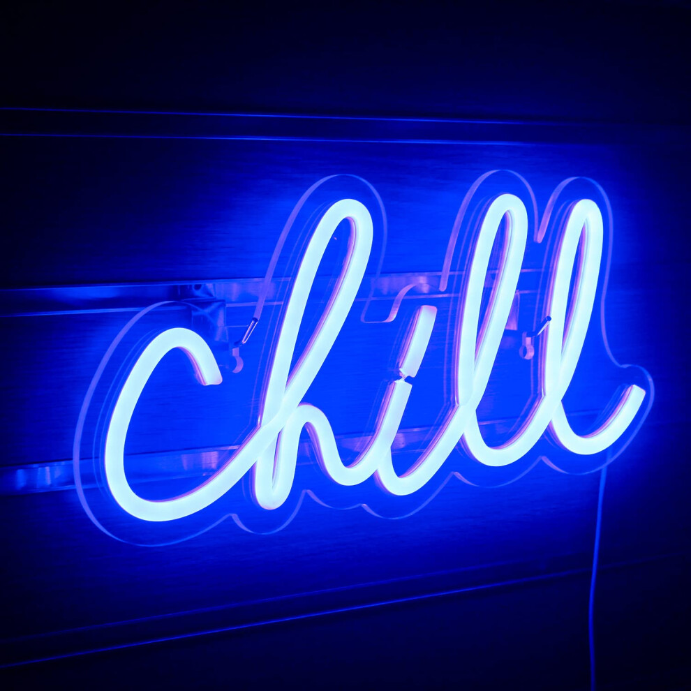 Chill Neon Sign Blue Led Sign Chill Neon Wall Light 14'' x 7'' Letter Neon Signs for Wall Decor Neon Lights for Bedroom Bar Hotel Game Room-image-OPC-PGQ89Y7-NEW