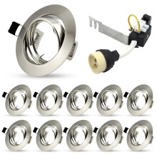 HiBay 10x Modern GU10 LED Downlights for Ceilings Tilt Recessed Ceiling Lights Round Brushed Chrome Spotlights Fitting 240V - Outer Diameter:90