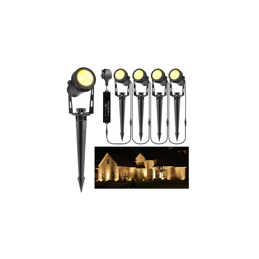 Greenclick Garden Spike Lights, Extendable Garden Lights Mains Powered 12V Low Voltage Landscape Spotlights Ip65 Waterproof Outdoor Garden Uplights