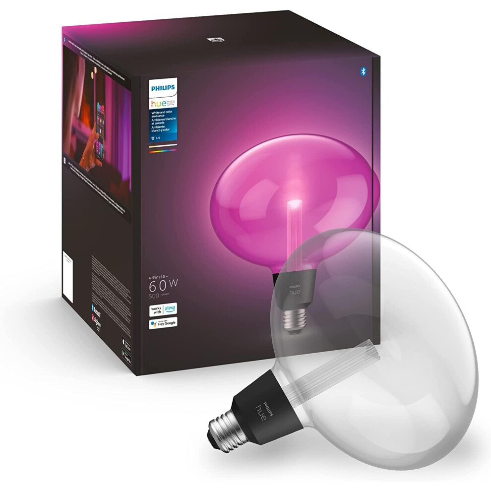 Philips Hue Ellipse White and Colour Ambiance LED Smart Light Bulb [E27 Edison Screw] for Indoor Home Lighting. Bedroom, Livingroom and Dining.