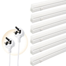 Qsmile LED Batten Lights Including UK Plug, 6-Pack 4FT 18W 2200lm Garage Lighting, T5 4000K Workshop Lighting, Connect Up to 6 LED Tube Lights, Office