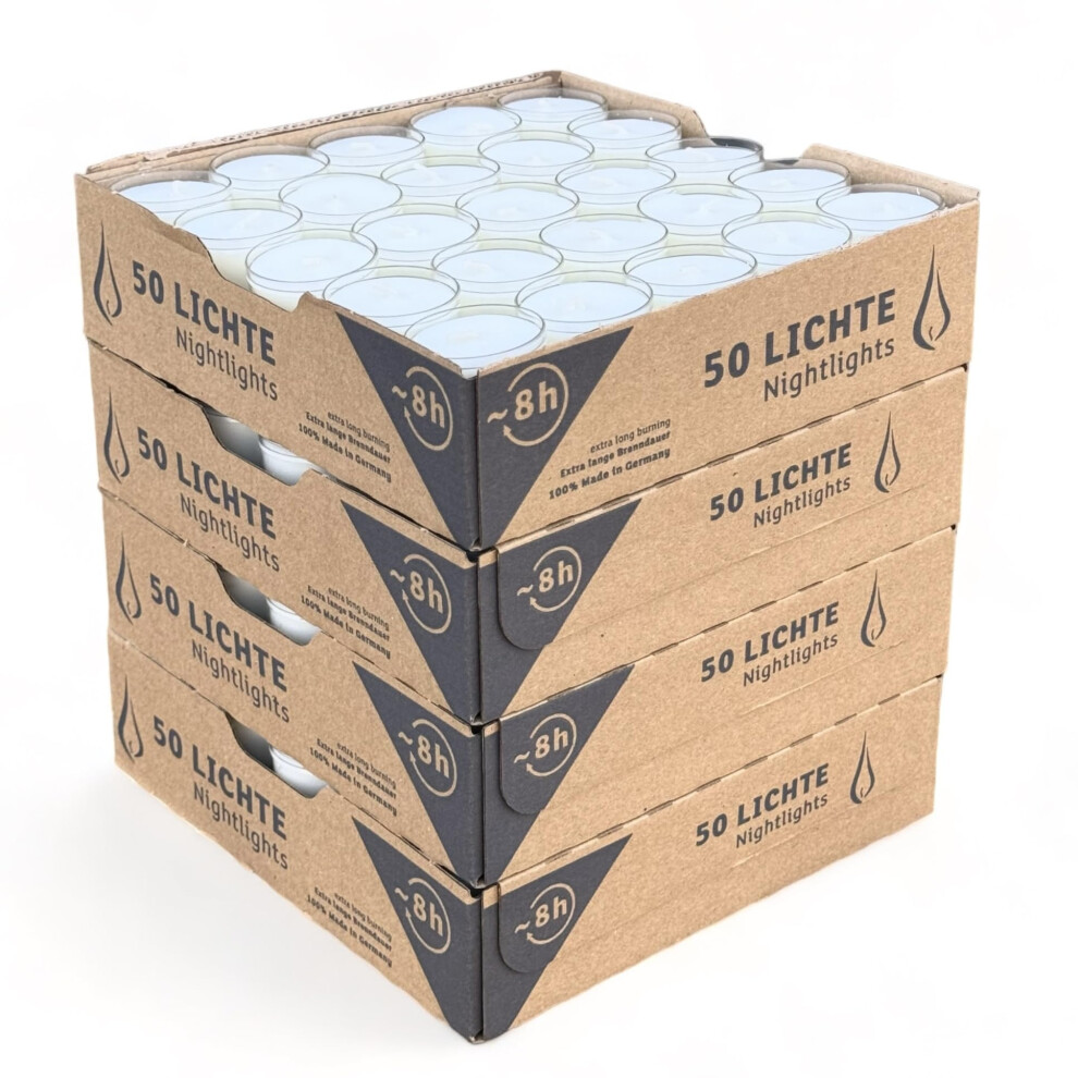 Horeca Candles - Tea Light Candles in Clear Cup 200 Pack - 8 Hours Burn Time - White Wax - Smokeless, Dripless, Unscented Candles Bulk
