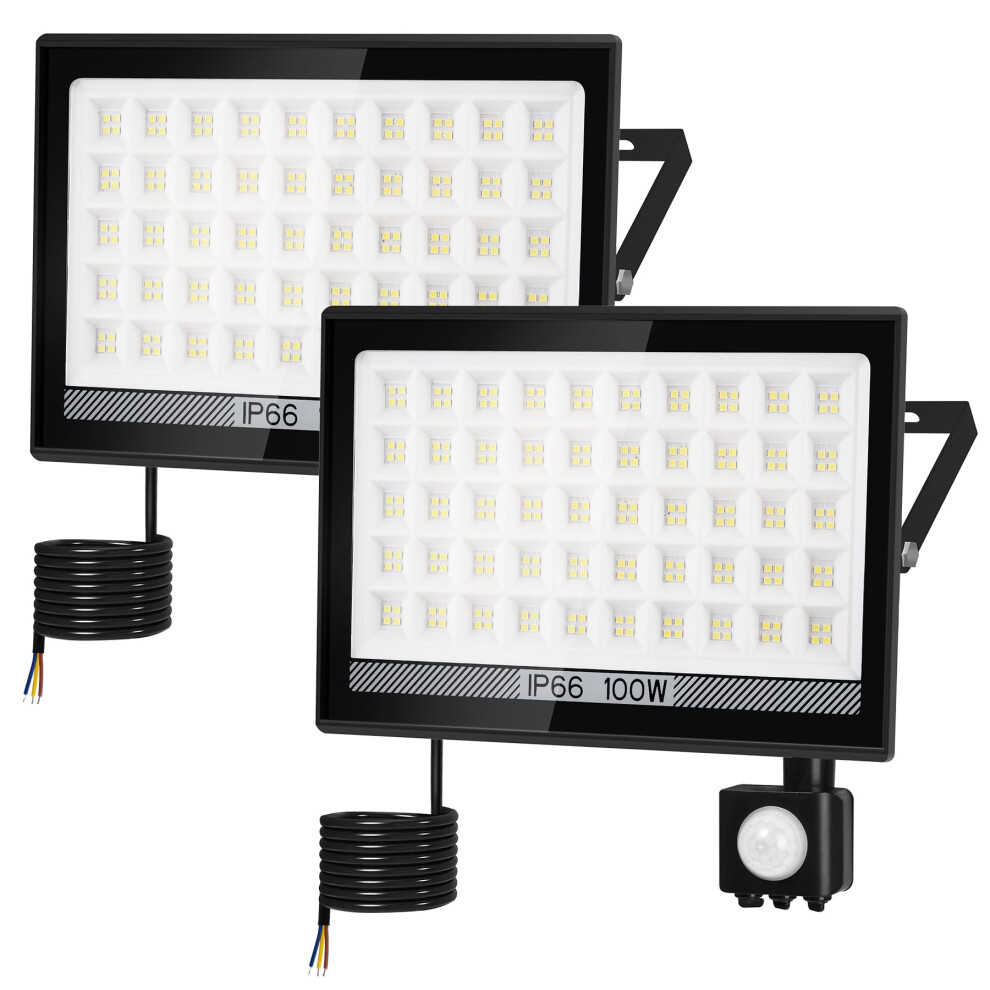 NATPOW 100W Motion Sensor Outdoor Security Lights, LED Flood Lights with Smart PIR Sensor, 11000LM, IP66, 6000K Daylight White Wall Light for Front-image-OPC-PGQ8BGQ-NEW