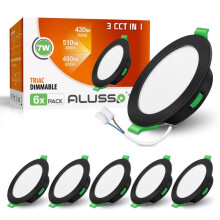 ALUSSO LED Recessed Ceiling Lights, 7W 480LM LED Downlights Dimmable, 30MM Ultra Slim Round Black Spotlights, Warm White/Neutral White/Cool White