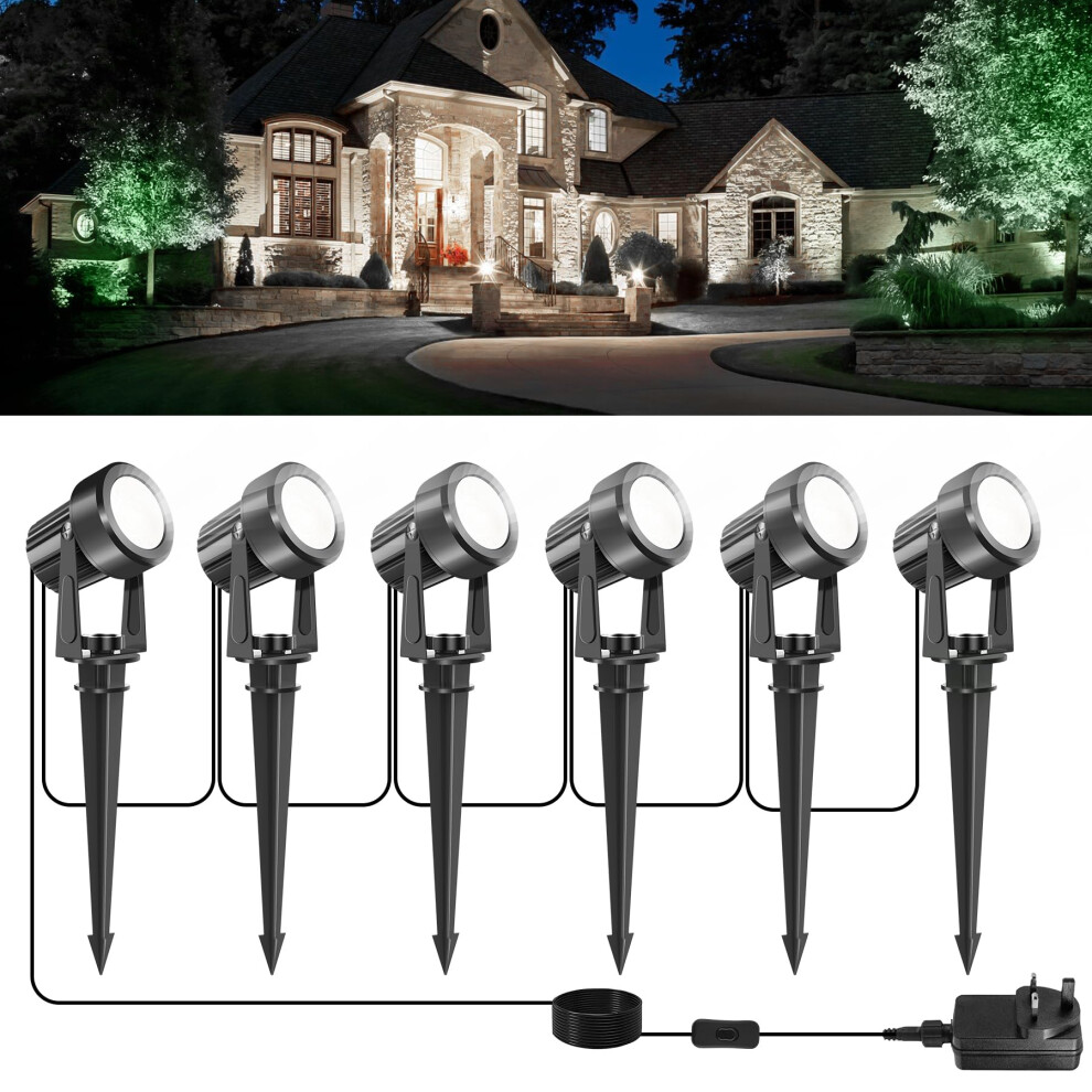 NATPOW Garden Lights, Garden Spike Lights Mains Powered, LED Spotlights Outdoor 6-in-1 Landscape Spot Lights with Adapter, IP65 Waterproof 5V-image-OPC-PGQ8BJ7-NEW