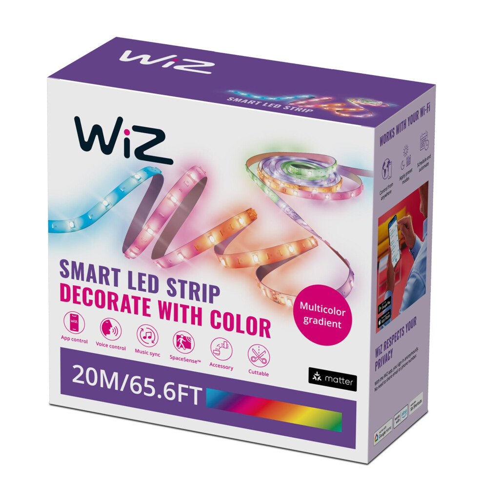 Wiz Smart Rgbic Led Strip 20 M, 16 Million Colors, Dynamic Scenes, Wi-Fi, Voice/App Control, Works With Google Home, Alexa And Homekit, Light