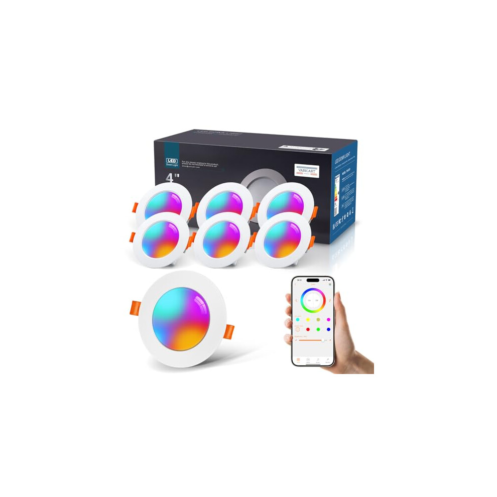 Varicart Smart Led Downlights For Ceiling Alexa, 10W Bluetooth Rgb Colour Changing Spot Lights 2700K-6000K, Dimmable Recessed Ceiling Lights, App