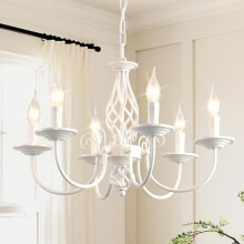 JIINOO French Country Chandeliers, 6 Light Vintage White Chandeliers Ceiling Light, Rustic Pendant Chandelier, Height Adjustable Farmhouse Pendant