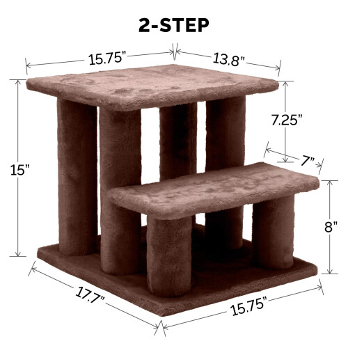 Furhaven Steady Paws Multi-Step Pet Stairs for High Beds & Sofas - Brown, 3-Step 1