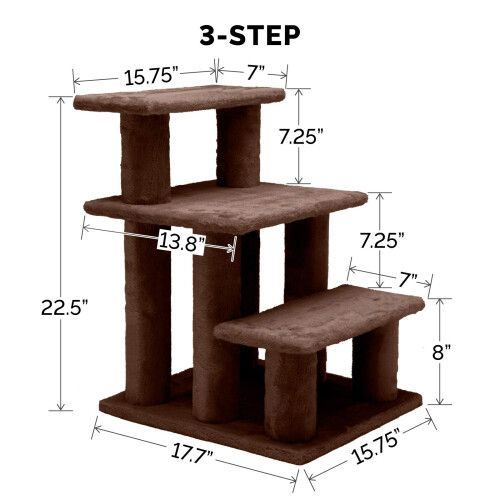 Furhaven Steady Paws Multi-Step Pet Stairs for High Beds & Sofas - Brown, 3-Step 2