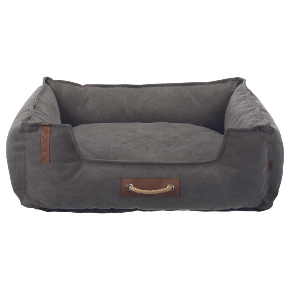 TRIXIE BE Nordic F?hr Dog Bed 60 x 50 cm in Dark Grey - Square Dog Basket for Small and Large Dogs - Cosy Dog Basket with Practical Carry Handle -