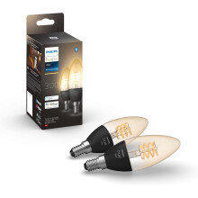Philips Hue Warm White Filament Candle Smart Light Bulb 2 Pack [E14 Small Edison Screw] with Bluetooth. Works with Alexa, Google Assistant and Apple