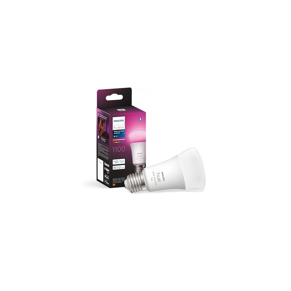 Philips Hue New And Colour Ambiance Smart Bulb 75W - 1100 Lumen [E27 Edison Screw] With Bluetooth. Works With Alexa, Google Assistant And White/Light