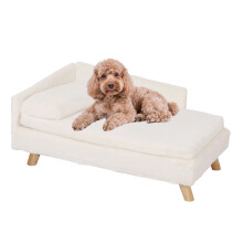 BingoPaw Elevated Dog Sofa Bed: L Shaped Raised Dog Lounger Couch with Durable Wooden Legs - Nordic Plush Fur Pet Chair Bed with Soft Removable