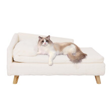 BingoPaw Elevated Dog Sofa Bed: L Shaped Raised Dog Lounger Couch with Durable Wooden Legs - Nordic Plush Fur Pet Chair Bed with Soft Removable
