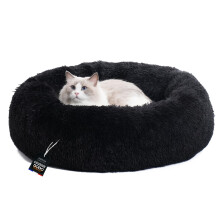 One PETS-TOP Round Dog Bed - Donut Shaped Dog Bed - Removable Washable Cover, Non-Slip Base - Soft and Dense Dog Cushion 60 cm Black
