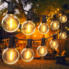 SUWIN Outdoor String Light Mains Powered, 100FT/30M G40 Waterproof LED Festoon Lights, Shatterproof Garden Lights with 50+2 Bulbs, 2700K Outdoor Patio