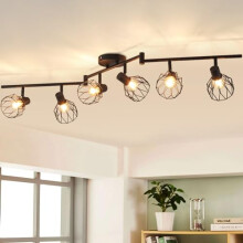 ANWIO Kitchen Spot Lights Ceiling,6 Way Black Lounge Industrial Wall Lights-Adjustable SpotLights Ceiling Lights Wire Cage with E14 Base,Light