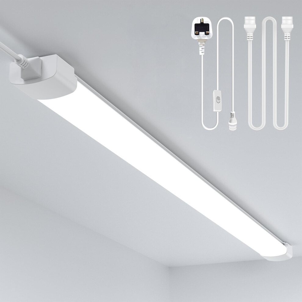 Amdelne 6000k Led Batten Light, 4FT 120CM, 36W Plug in Wall Light Shed Loft Light, IP65 Plug in Ceiling Light Strip for Garage Lighting, Office,