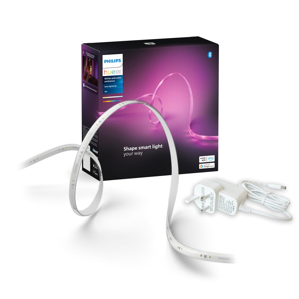 Philips Hue Indoor 5-Meter Smart Led Solo Lightstrip Base Kit - 1 Pack - Control With Hue App - Works With Alexa, Google Assistant And Apple Homekit,