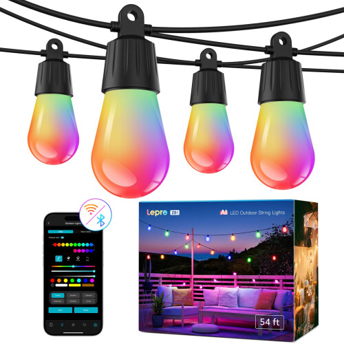 Lepro ZB1 AI Outdoor String Lights 15m, Smart Festoon Lights Outdoor ...