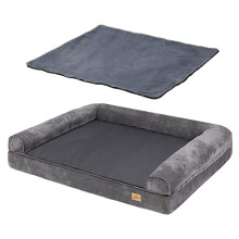 BingoPaw Medium Dog Sofa Bed: Memory Foam Orthopedic Pet Mattress Cushion Washable - Waterproof Calming Bolster Dog Couch with Pillow Grey L (80x60cm)