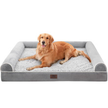WESTERN HOME Dog Beds Large Washable,Soft Orthopedic Extra Large Waterproof Dog Beds with Removable Washable Cover, with U-Shape Bolster Grey,106 x 76