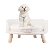BingoPaw Cat Sofa Chair Bed: Elevated Nordic Pet Stool Bed with Removable Waterproof Mat - Raised Plush Fur Dog Kitten Couch with Wooden Legs Frame