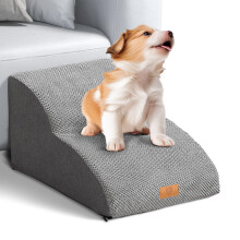 Masthome Dog Steps, 2-Step Non-Slip Dog Stairs for Bed Sofa, High-Density Foam Dog Ramp with Removable Cover, Grey, 55x40x30cm