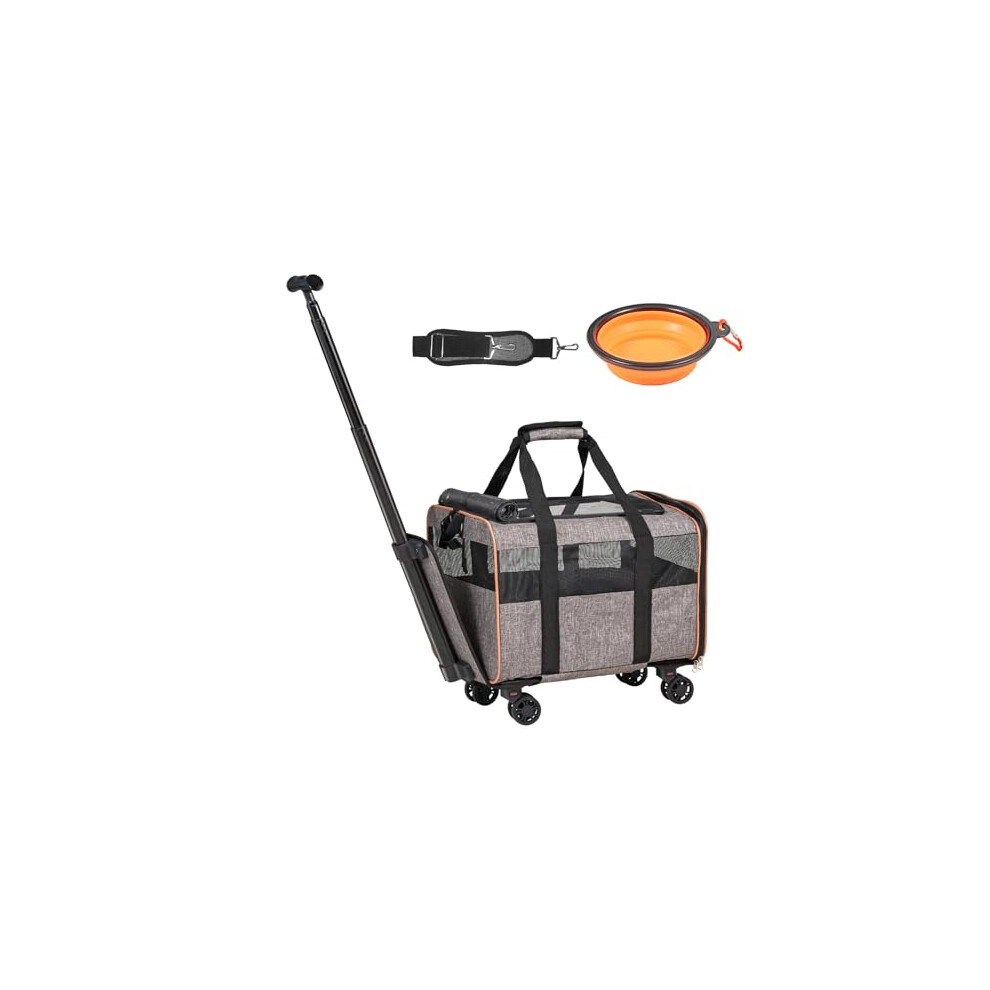 VEVOR Cat Carrier with Wheels, Airline Approved Rolling Pet Carrier with Telescopic Handle and Shoulder Strap, Dog Carrier with Wheels for Pets under
