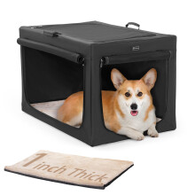 Petsfit Collapsible Dog Crate with Thicken Mat, Adjustable Fabric Sleeve for Perfect Fit, Breathable Mesh Doors, Portable Dog Crate 76 cm L x 50 cm W