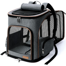 Lekesky Expandable Cat Carrier Backpack - Portable Breathable Rucksack for Medium and Small Cats & Dogs, Foldable with Inner Escape-proof Leash and
