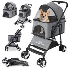 Bingopaw Pet Stroller, Foldable Dog Pram 4 Wheel Kitten Pram for Puppy and Cat with Detachable Blanket and Rain Cover as Gift Loads Up to 20KG