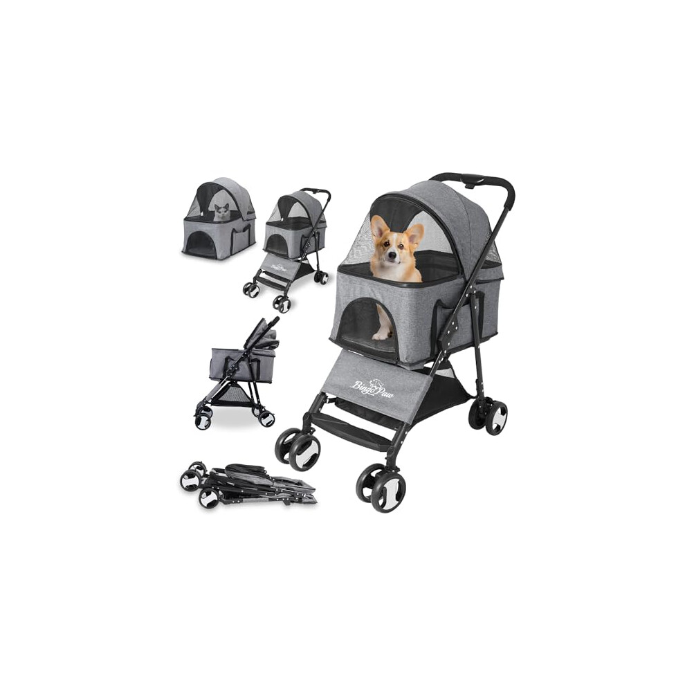 Bingopaw Pet Stroller, Foldable Dog Pram 4 Wheel Kitten Pram For Puppy And Cat With Detachable Blanket And Rain Cover As Gift Loads Up To 20Kg
