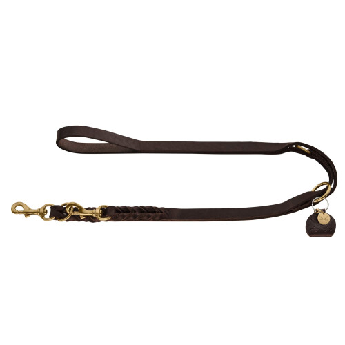 Hunter HUNTER Sansibar SOLID Adjustable Leather Braided Dog Lead Durable Elegant 1.5 x 200 cm Dark Brown