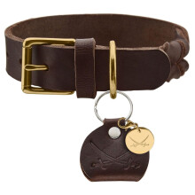 HUNTER Sansibar Solid Dog Collar Leather Heavy Duty Grippy Braided 40 (S) Dark Brown