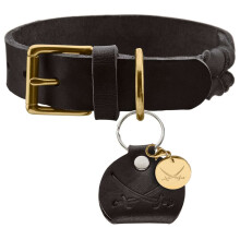 HUNTER SANSIBAR SOLID Leather Dog Collar Heavy Duty Grip Braided 65 (L) Black